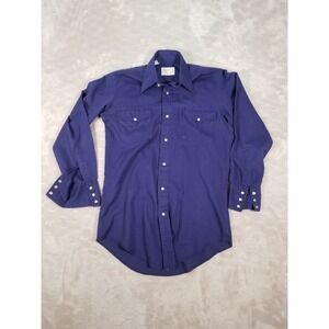 VTG Western Frontier Blue Pearl Snap Western Long Sleeve Shirt - USA Made - Sz S